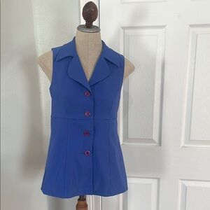 Vintage Giorgio Fiorlini Sleeveless Buttons open back tunic Top vest blouse blue